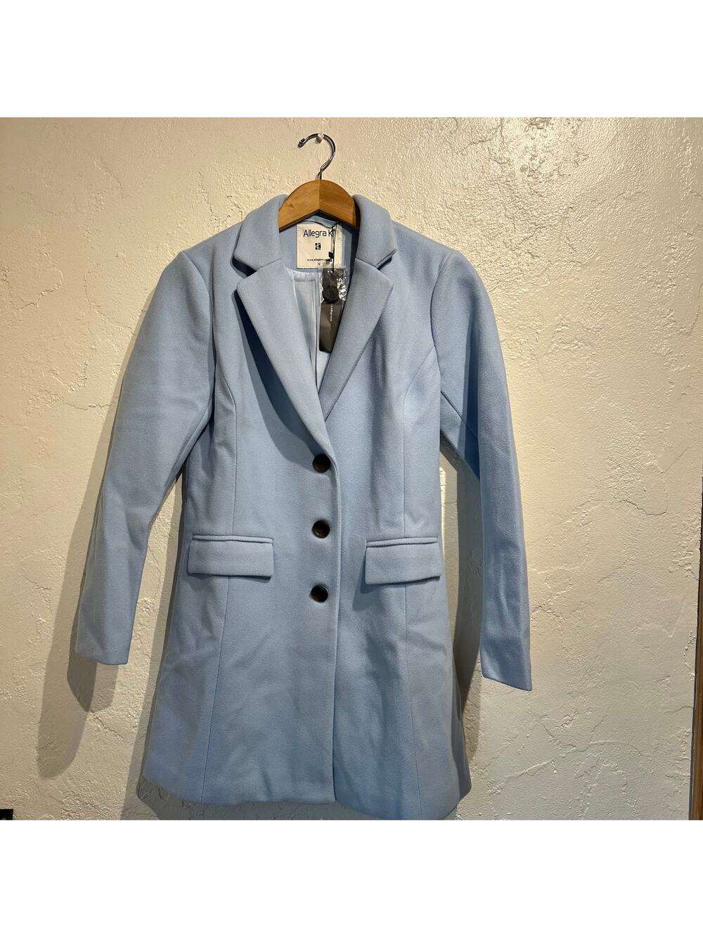 NWT Allegra K Size Medium Coat Baby Blue 3 Button Notched Lapel Single Breasted